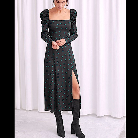 & Other Stories polka dot puff sleeve midi dress - Picture 1 of 14